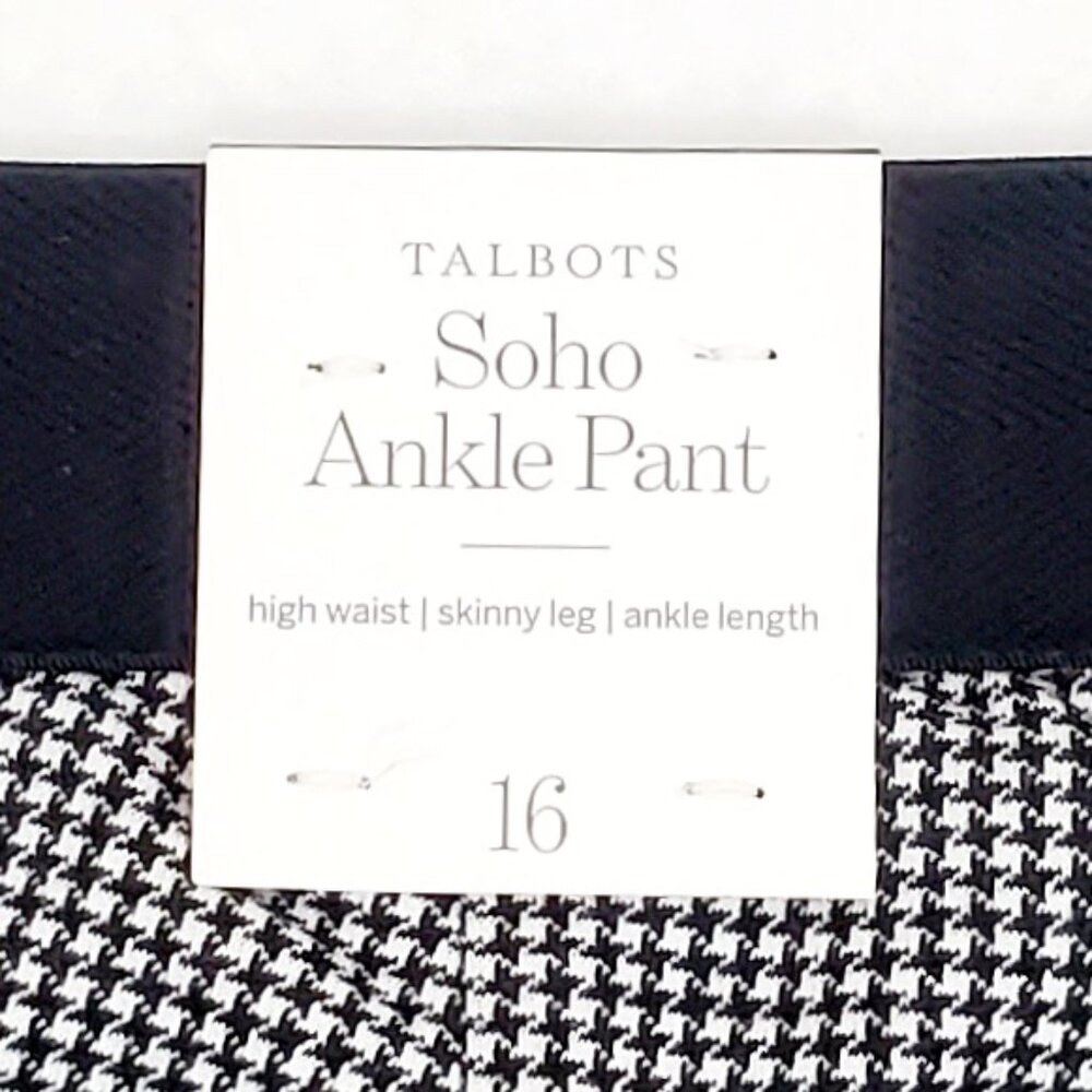 TALBOTS Womens Size 16 / XL Black Soho Ankle Pant Skinny High Waist Houndstooth